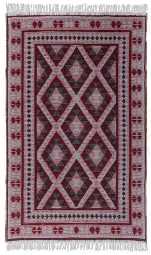Dywan Kilim z Frędzlami Ramka Bordowy 70x140