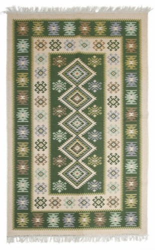 Dywan Kilim z Frędzlami Zielony Romby 60x120