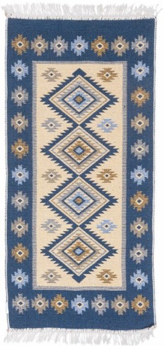 Dywan Kilim z Frędzlami Niebieski Romby 80x150