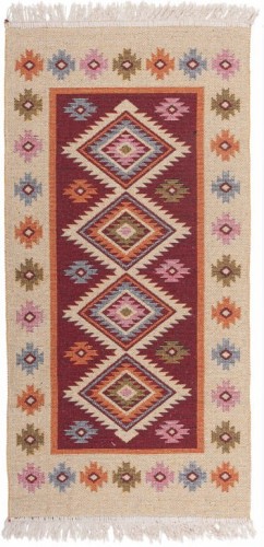 Dywan Kilim z Frędzlami Bordo Romby 80x150