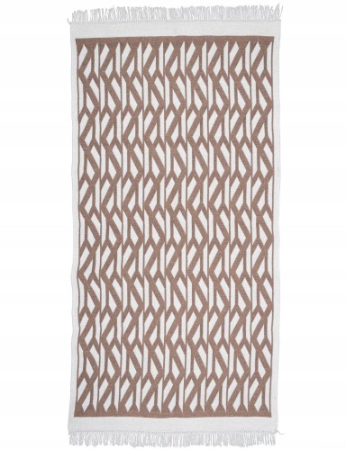 Dywanik Boho 80 x 150 Z Frędzlami Dwustronny Kilim Beżowy